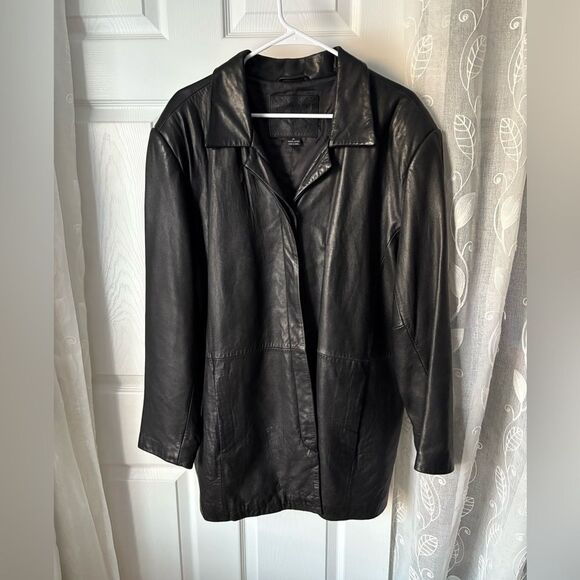 Kathy Ireland vintage Genuine Leather Jacket women plus sz 2X Classic buttons up
